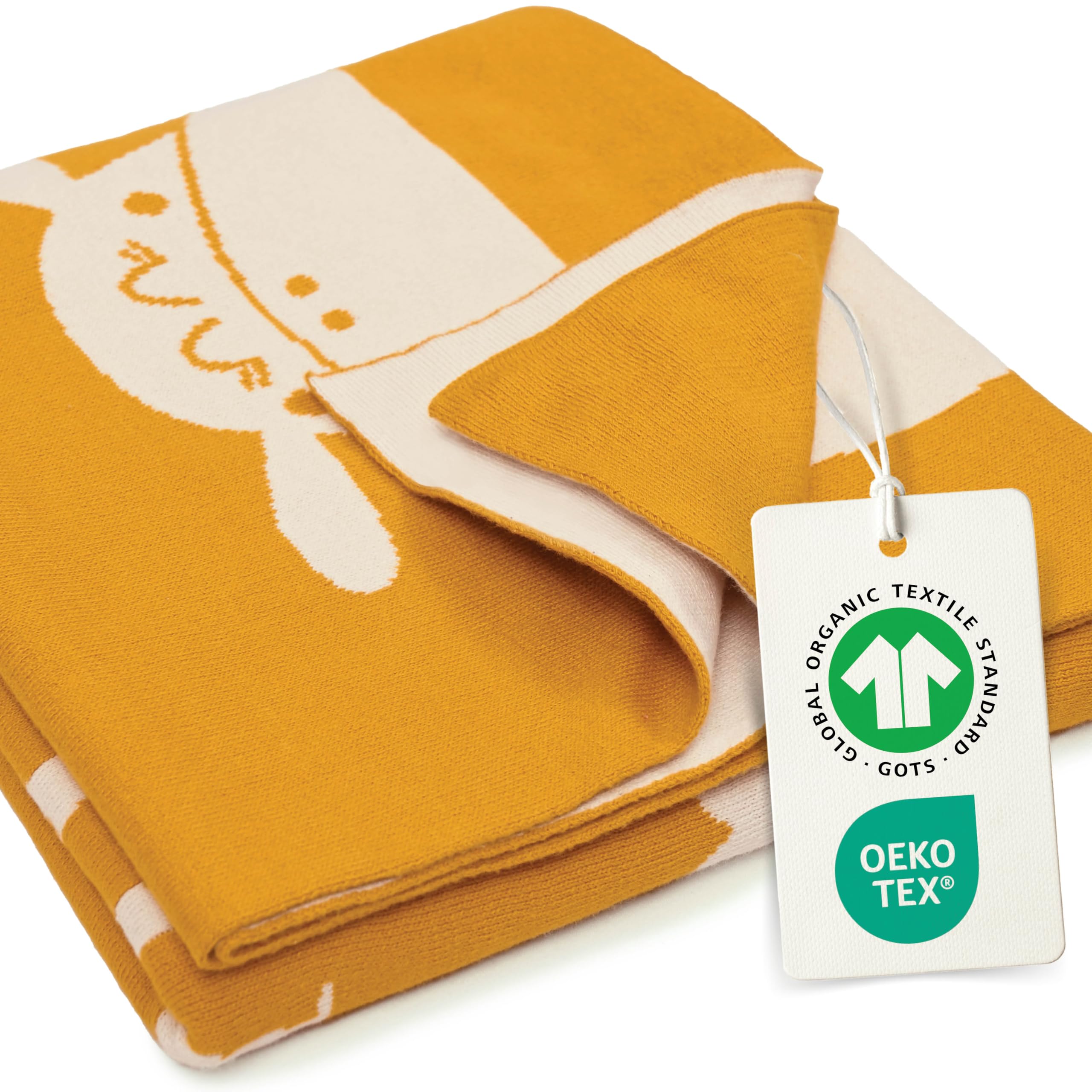 Merle Toys® Organic Cotton Baby Blanket for Newborn, 100% GOTS & OEKO-TEX Certified, Breathable Knitted Baby Blankets for Newborn Soft, Warm and Cozy, For All Seasons, 39 x 31 in, Honey Yellow