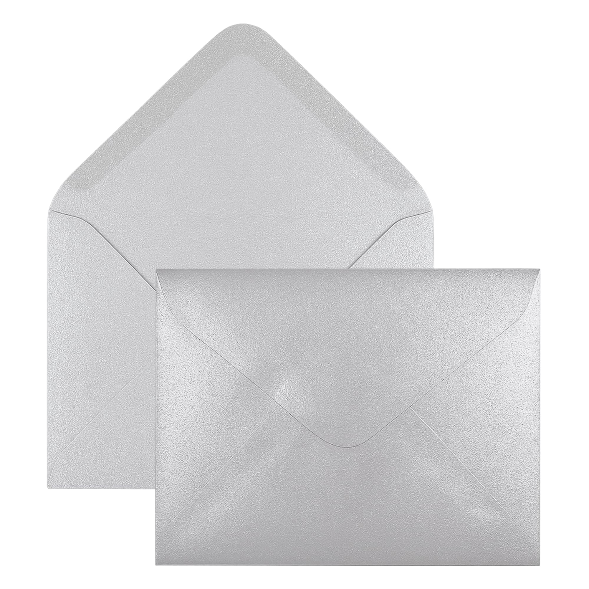 Photo 1 of 100 Pack Silver Metallic A7 Envelopes - Elegant Contour Pointed Flap - 5.25" x 7.25" - Premium 28lb Bond - Gummed - Laser Printer Compatible - Wedding, Anniversary, New Year Events