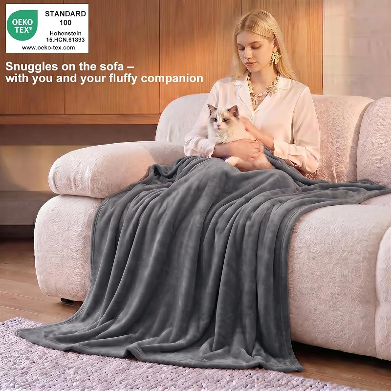 Manta Franela para Cama 90, Manta para Sofá 150x200 cm, Manta de Microfibra, Suave, Cálida, Transpirable (Gris) — foto 2 de 8