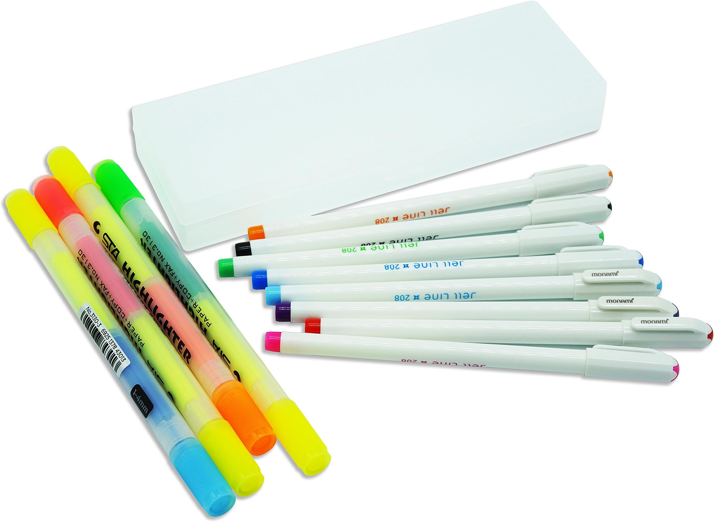 Siruier Colored Gel Pens Set With Pencil Case And Twin Highlighter Maker Pens(White Case)