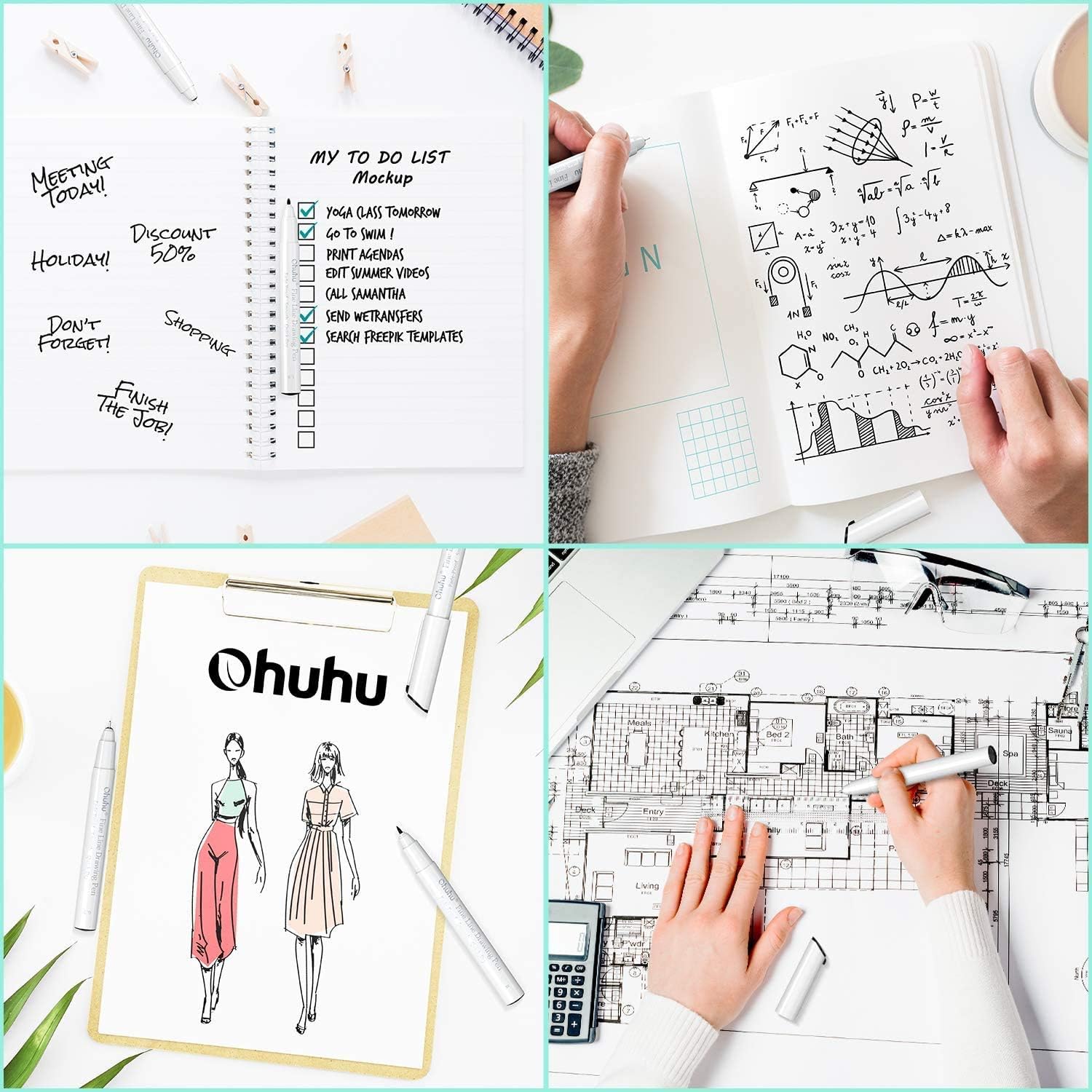 Fineliner Drawing Pen, Ohuhu Set of 8 Pack Ultra Fine Line Drawing Markers, 8 Assorted Tip Sizes, 7 Fine Tip Markers with a Brush Tip, Black Ink for Markers Painting, Father's Day Card Writting : Office Products