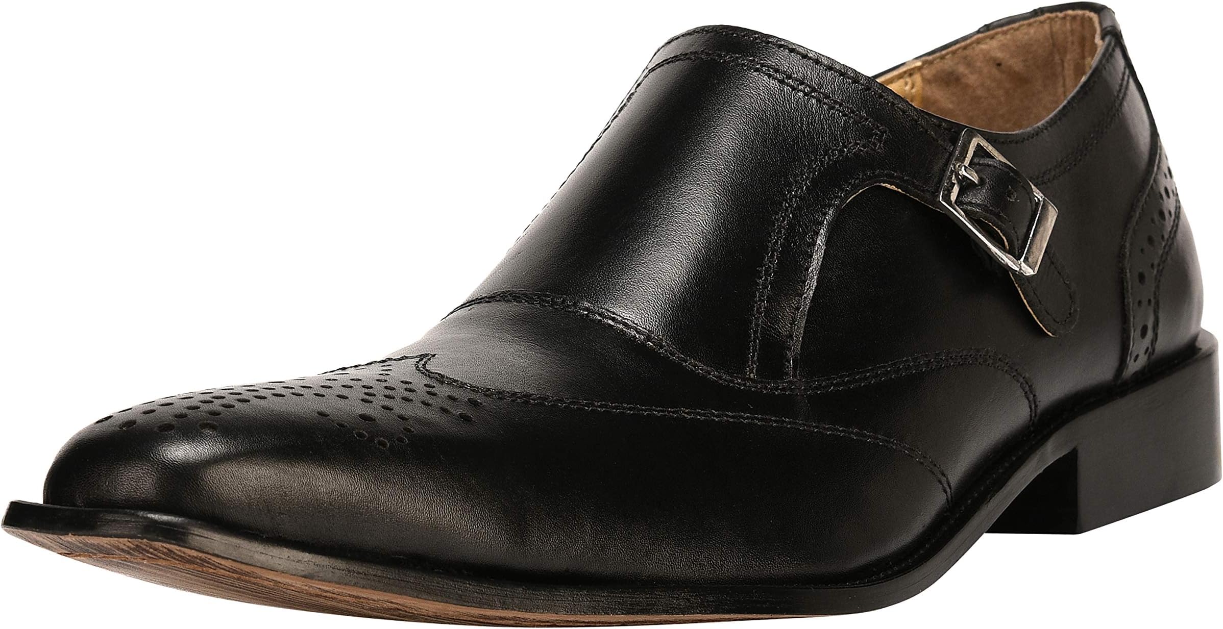 Liberty Men's Single Monk Strap Genuine Leather Classic Wingtip Brogue Dress Shoes