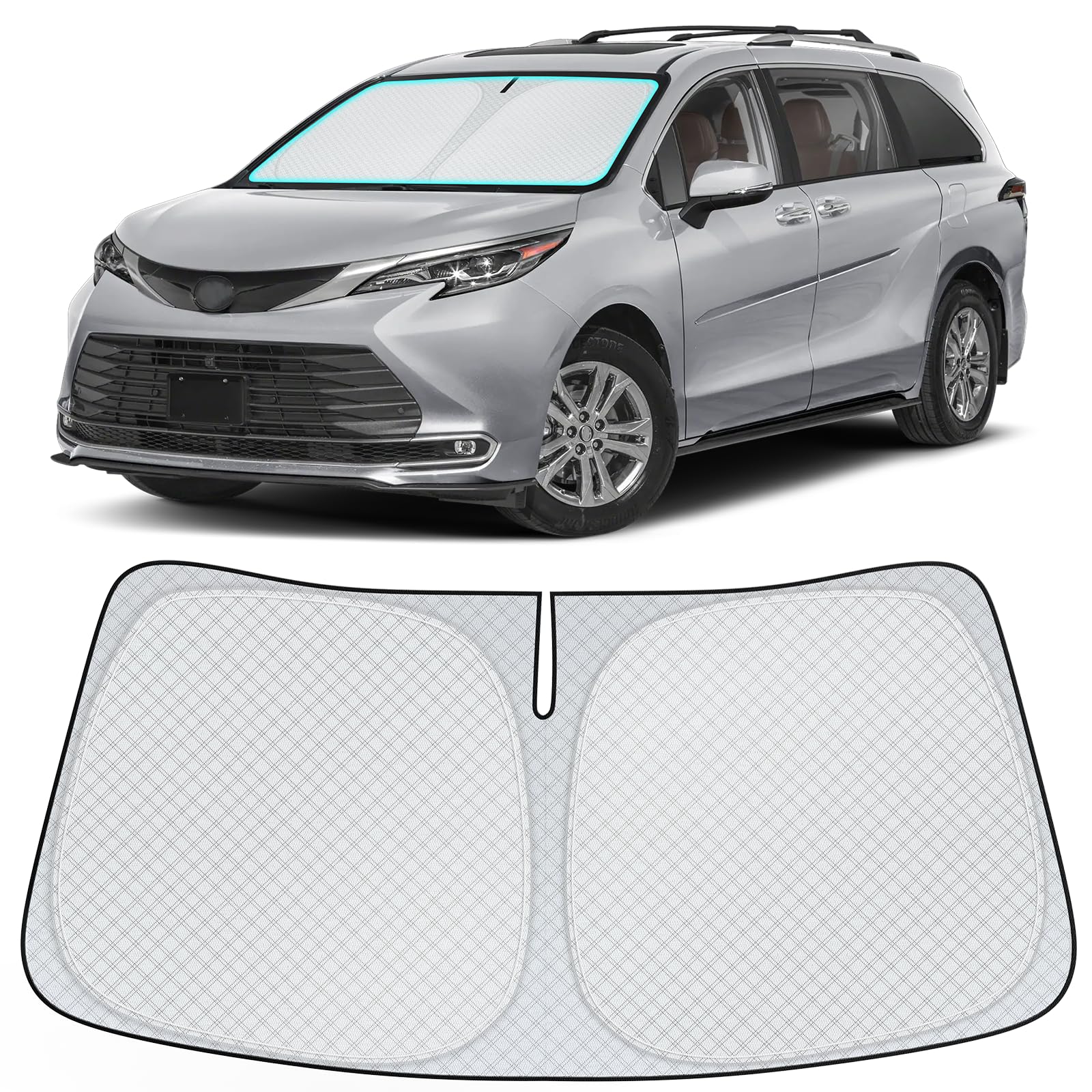 Photo 1 of INSAUTO Windshield Sun Shade for 2021-2024 2025 Toyota Sienna Accessories, [Upgraded 7-Layer Protection], Foldable Front Windshield Sunshade, Block Out UV Rays & Heat, Keep Car Cool