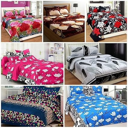 RS Home Furnishing Glace Cotton Double Bedsheet with (2x7) 14 Pillow Covers - Combo Set of 7