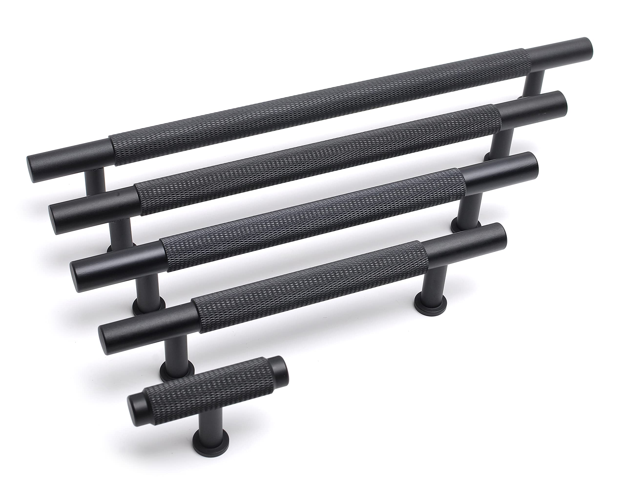 BSM Marketing Premium Knurled Black Kitchen Handle T Bar Modern Door Drawer Cupboard Cabinet Knob (1, 128mm)