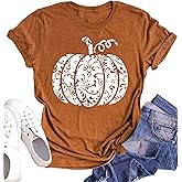 Halloween Pumpkin Shirt Women Leopard Graphic Tees Short Sleeve Fall T-Shirt Thanksgiving Gift Tops