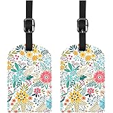 BHAHB 2 Pack Luggage Tag Luggage Tags PU Leather Suitcase Tags Aesthetic Cute Funny Floral Flower Travel Bag Labels for Women Girls-Yellow Pink Floral Flowers