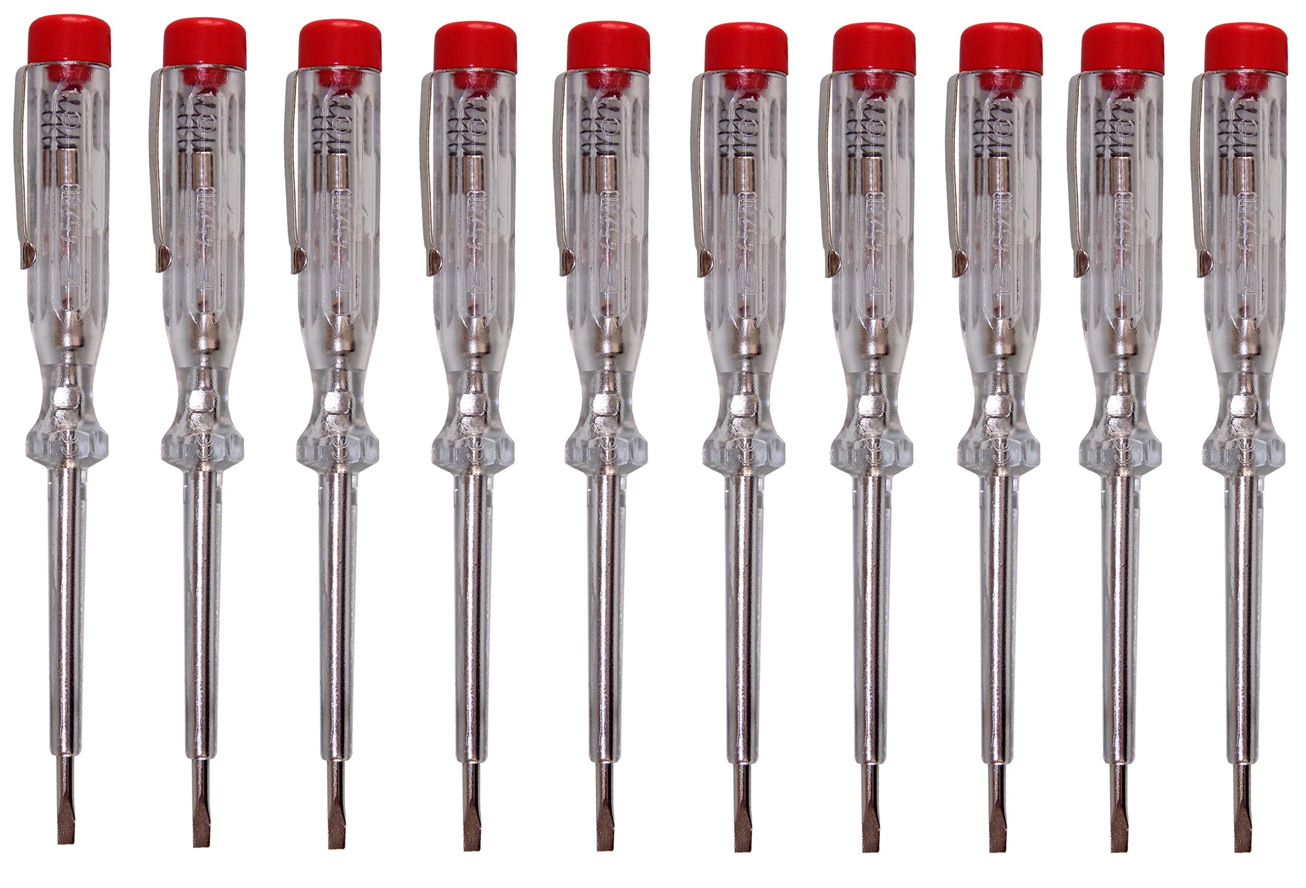 H + H Werkzeug 45200 Standard Tester 10 x 45200 Voltage Tester/Phase Tester up to 250 V GS Tested According to VDE 0680 Made in Germany, Transparent/Red, 140 mm