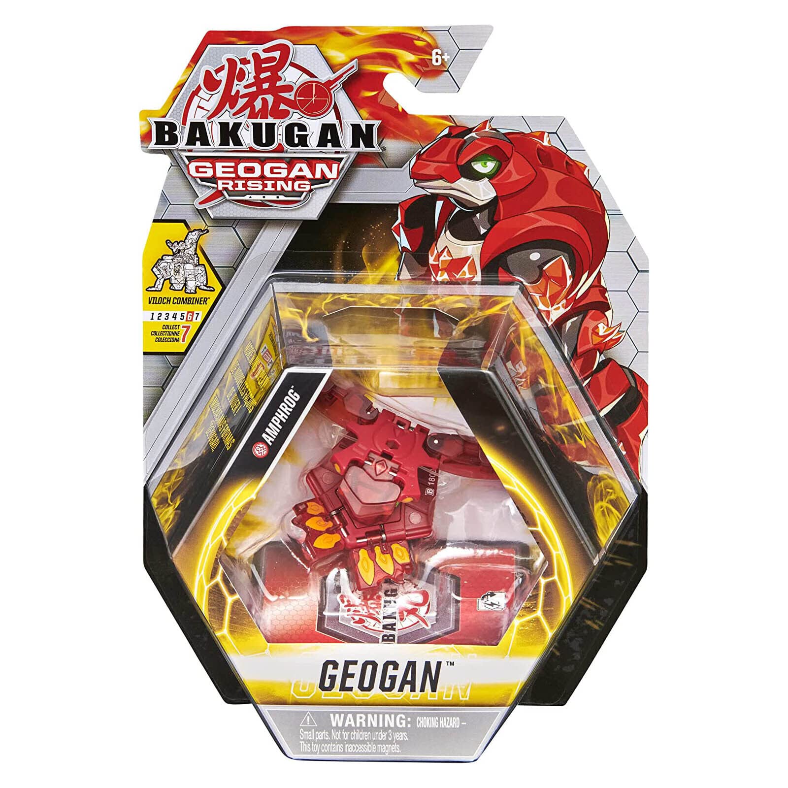 BAKUGAN Bakugan Geogan Rising 2021 Pyrus Amphrog Geogan (Viloch Combiner Part 6 of 7) Collectible Action Figure and Trading Cards