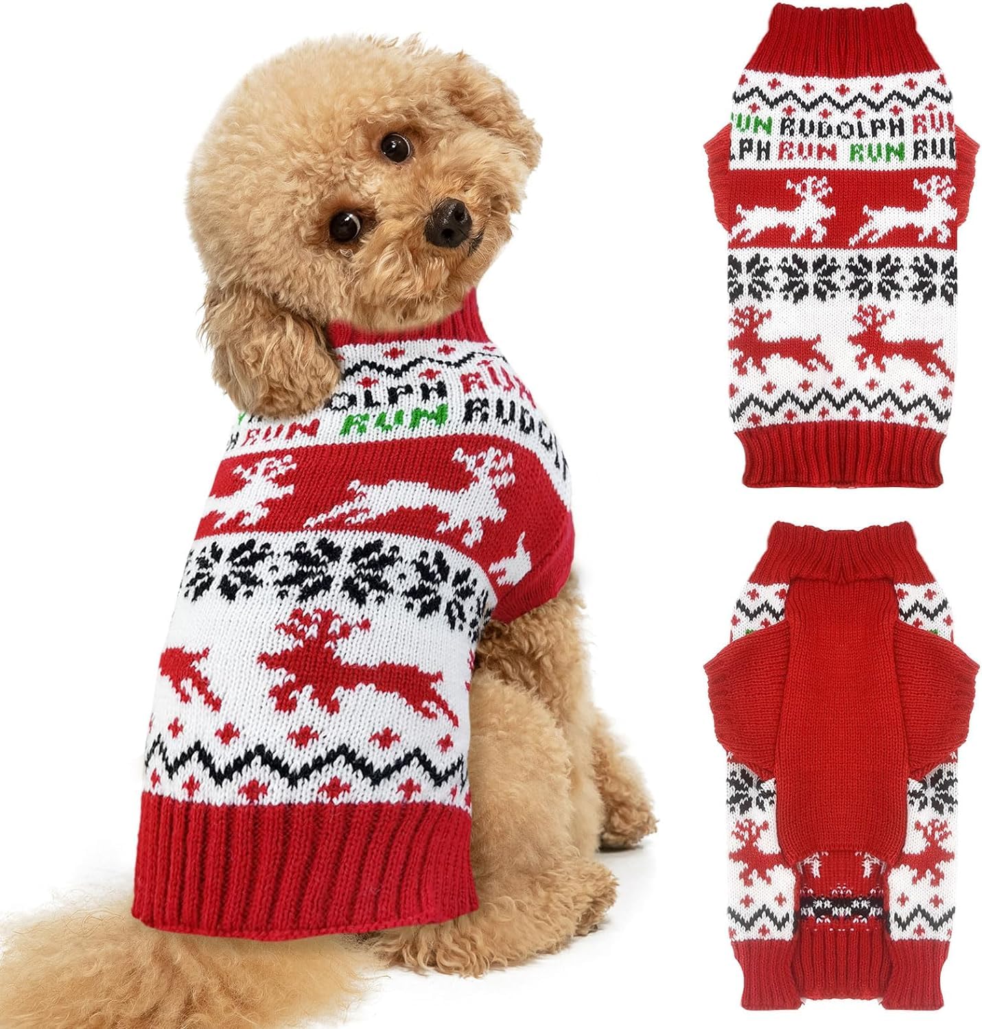 SKXEO Christmas Dog Jumper Snowflake Reindeer Pattern - Soft Classic Pet Sweater Warm Cat Dog Apparel, Knitwear Pet Winter Clothes Xmas Outfits(Running Reindeer,XS)