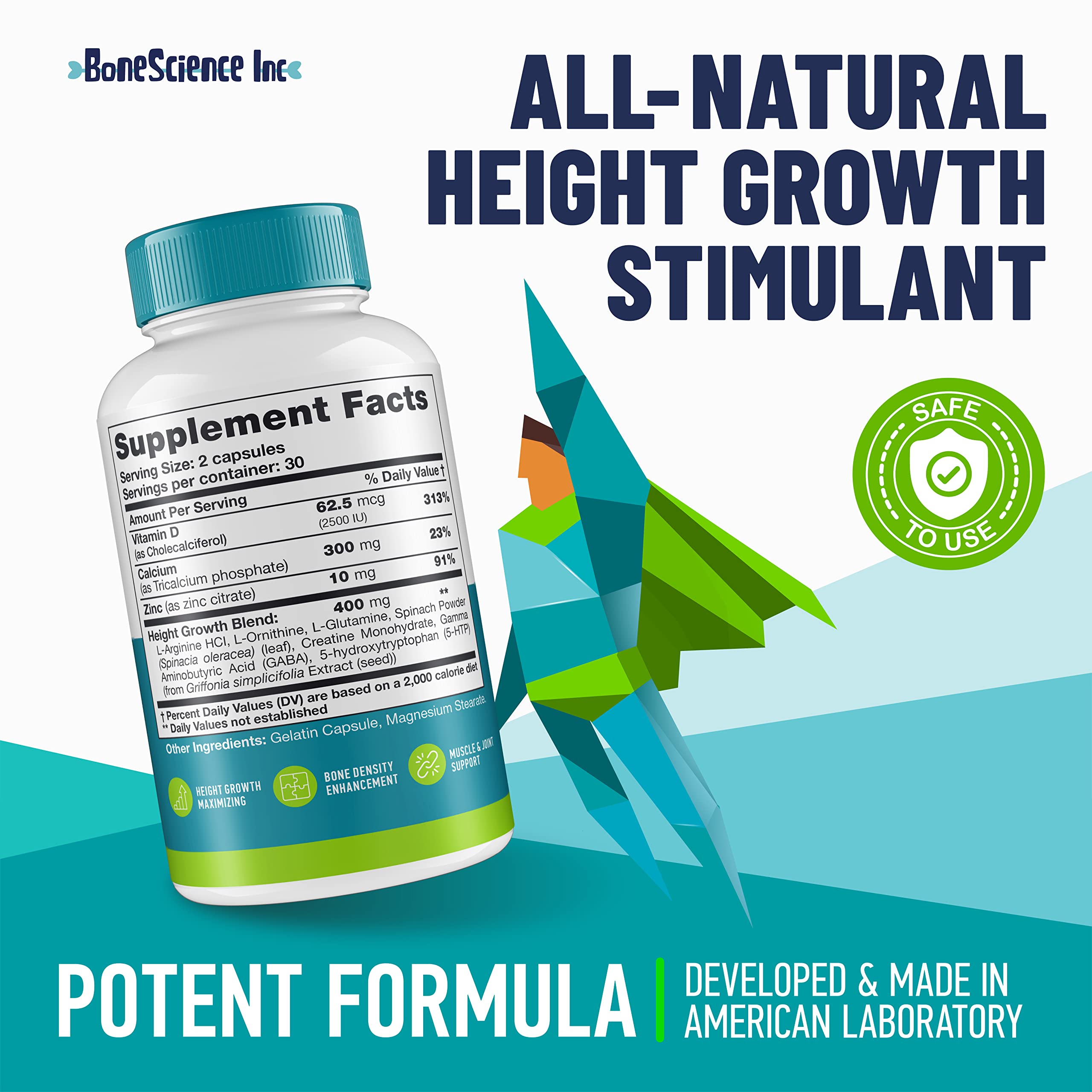 Height Growth Maximizer - Made in USA - Natural Height Increase Booster & Bone Growth Pills - Grow Taller Supplement for Adults, Teens & Kids - Vitamins for Boys & Girls to Get Taller