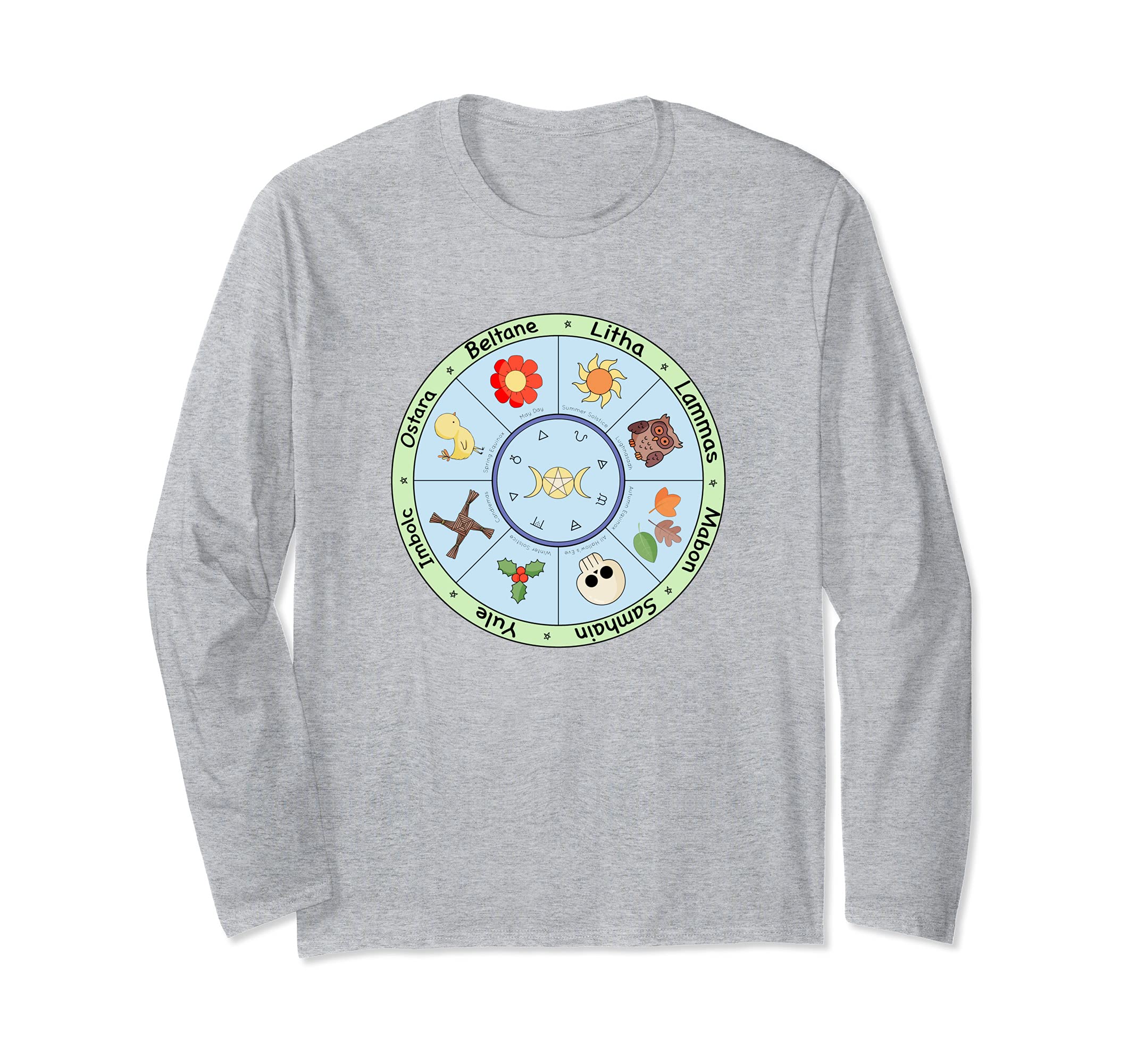 Pagan Calendar Wicca Wheel of the Year Kawaii Long Sleeve T-Shirt