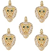 COGCHARGER 5 Pieces Lion Cubic Zirconia Charm Pendant Brass Micro Pave Animal Pendant Real 18K Gold Plated for Jewelry Necklace Bracelet Earring Making Crafts