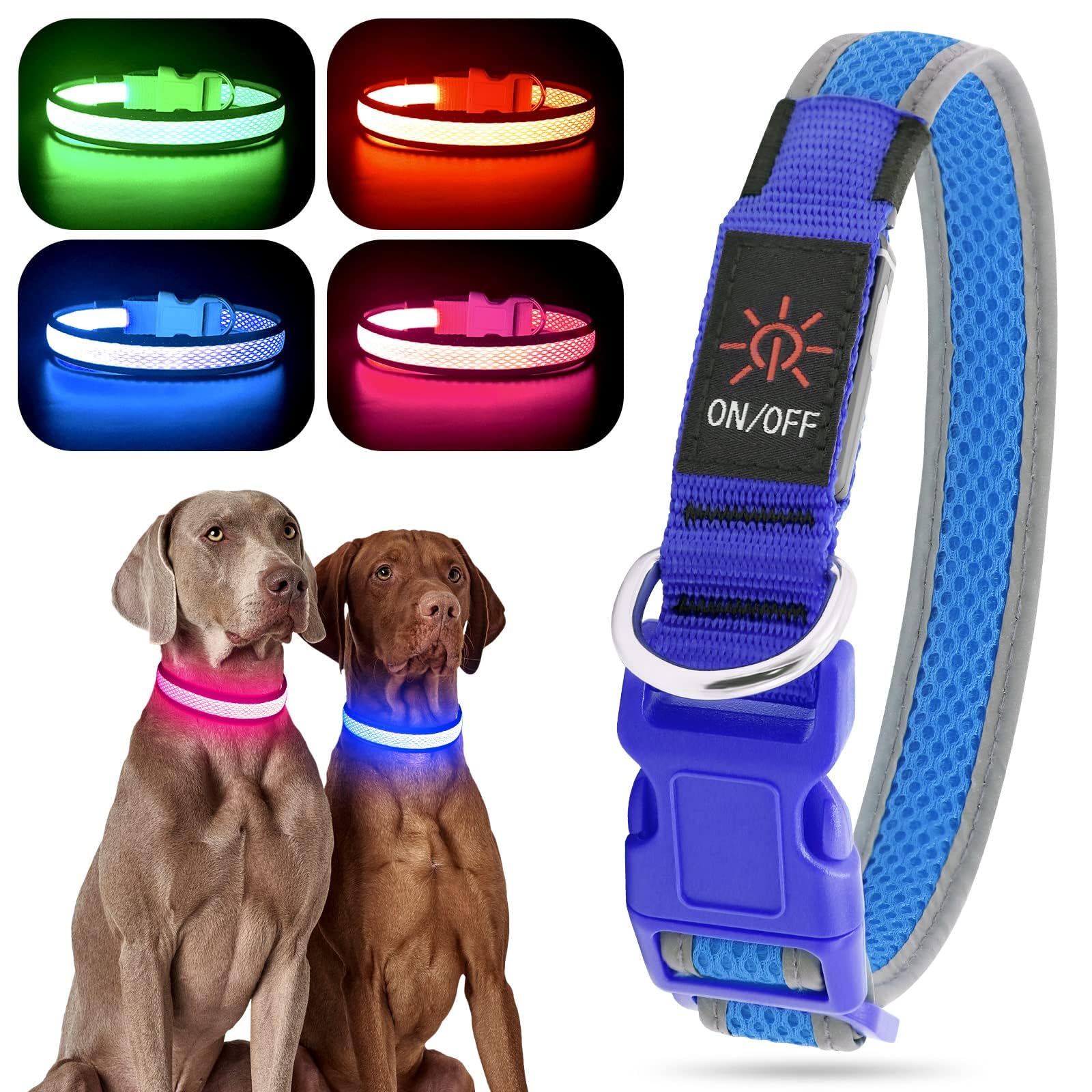 Photo 1 of YFbrite Light up Dog Collar, USB Rechargeable LED Puppy Collar Super Bright Adjustable Glowing Dog Lights for Night Walking (Blue, Large)