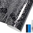 LZLRUN Forged Gloss Carbon Fiber Black Vinyl Wrap Roll Air Release Sticker Sheet Film DIY Decal Car Auto Vehicle Morotcycle Self Adhesive - 1ft x 3.5ft