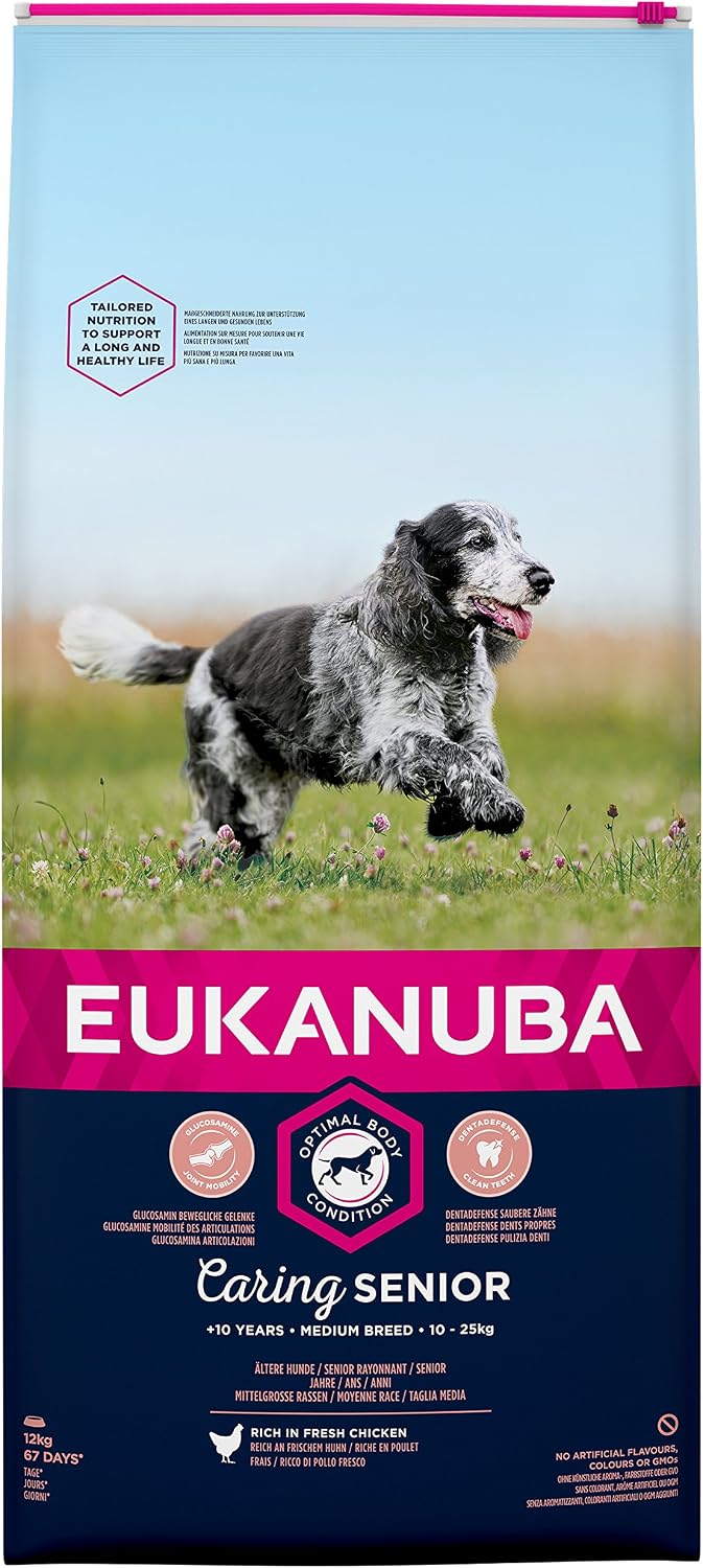 Eukanuba Senior Dog Food for Medium Dogs Rich in Fresh Chicken for the Optimal Body Condition of Your Dog 12kg
