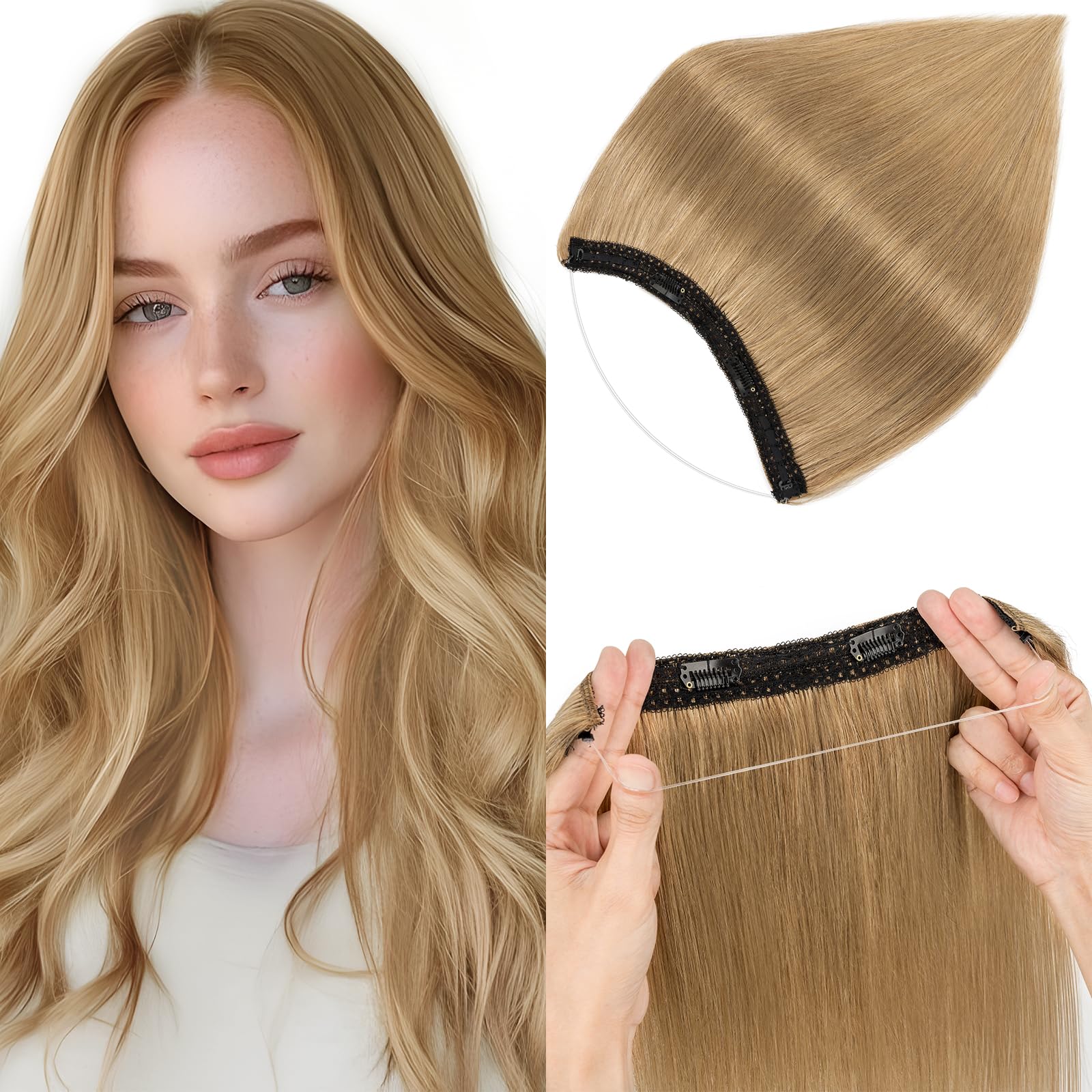 Elailite Hair Extensions Real Human Hair One Piece Secret Wire Clip in Headband Extension Invisible Straight - #27 Dark Blonde - 16 Inch (65 g) — image 1