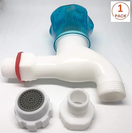 Impoda PVC Plastic Washing Machine Bib Cock Tap with PVC Flange and Water Saving Adapter 1/2 Inch Thread/for Bathroom washbasin Set of