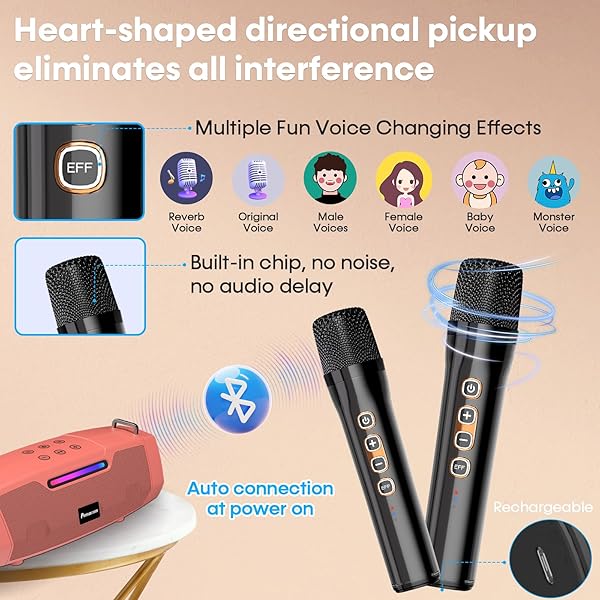 PORTABLE KARAOKE MACHINE FOR KARAOKE FAN – 60W POWERFUL BLUETOOTH SPEAKER WITH TWO WIRELESS MICROPHONES FOR OUTDOOR & FAMILY FESTIVAL PARTY, IDEAL FOR ADULTS, KIDS, TEENAGER – ORANGE RED