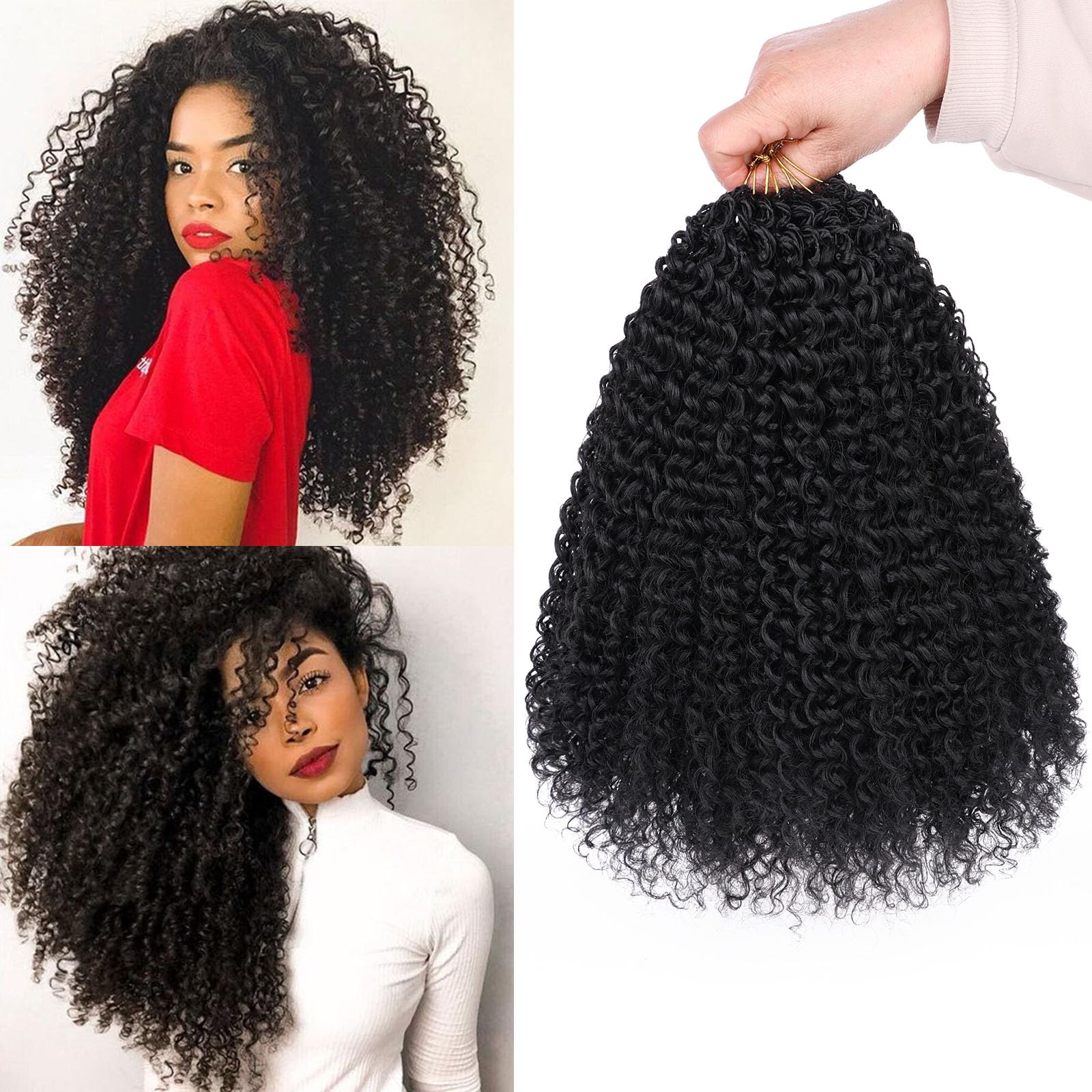 Samtress 12 Inch Pre Looped Micro Curly Twist Crochet Hair for Mini Passion Twist 8 Packs Black Micro Twists Kinky Curly Crochet Hair Synthetic for Black Women (#1B)