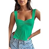 TiulZial Women's Sleeveless Backless Going Out Crop Tank Top Sexy Pleated Sweetheart Neck Strappy Y2K Slits Cropped Tops