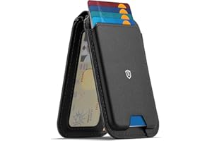 SHIELDON Genuine Leather Strong Magnetic Wallet for MagSafe, Phone Wallet Stand for Men Women, 6 Card Holders, Angle Adjustment, RFID Blocking, Compatible with iPhone 17/16/15/14/13/12 Series - Black
