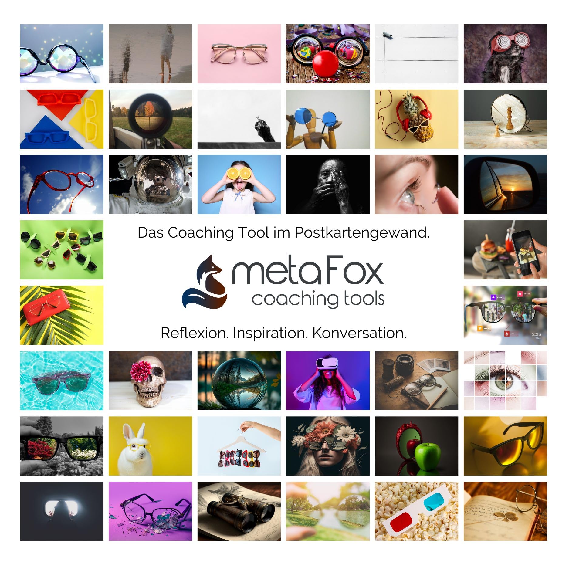 metaFox - Points of View Card Deck - 52 Coaching Cards for Perspective Taking, Therapy, and Self Improvement - Facilitation Postcards as Visual Thinking Tools for Coaching, Tools for Adults