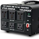 Yinleader 3000W Step Up/Down 110V220V Voltage Converter Transformer | Equipped with Standard US Power Cord for Cross-Country Appliance Use,Built-in Resettable Circuit Breaker Overload Protection,