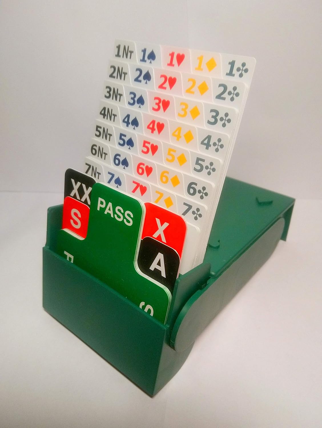 SuperBridgeBox - set of 4 with 100% plastic bidding cards (Green)-designed for both left AND right handed players