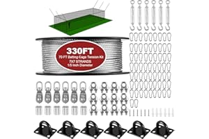RIIFRILY （35FT/55FT/70FT） Batting Cage Netting Wire Tension Kit Retractable Batting Cage Cable Kit Suspension, DIY Batting Ca