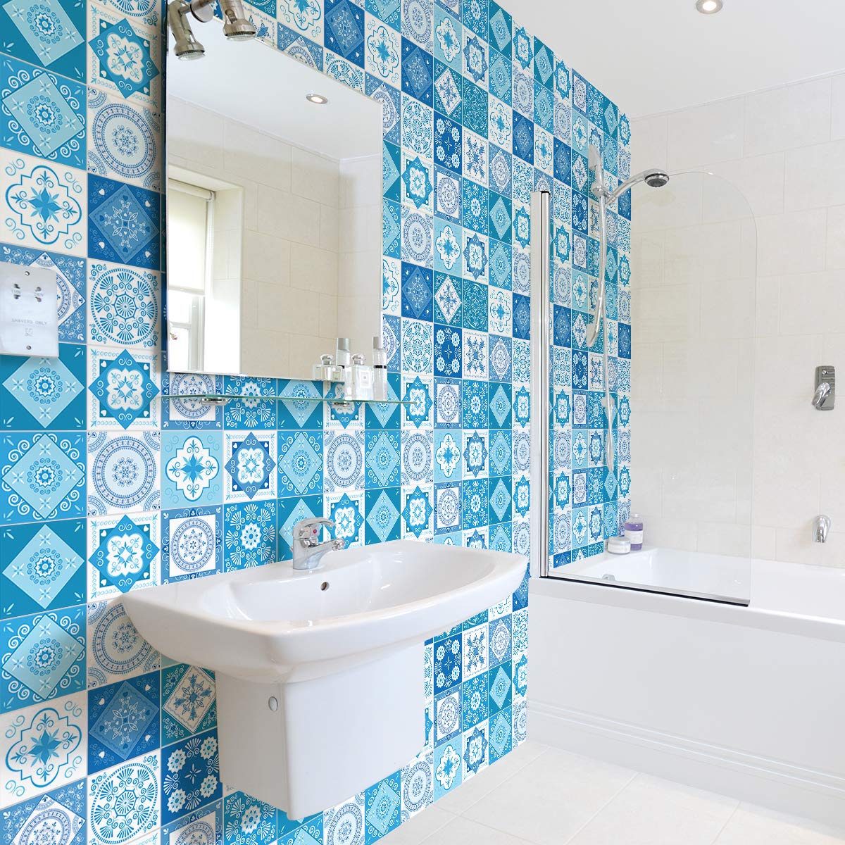 Ambiance Sticker Self-Adhesive Decorative Wall Decal Cement Tile for Bathroom and Kitchen Asfodelo - Pack of 24 Stickers of 10 x 10 cm