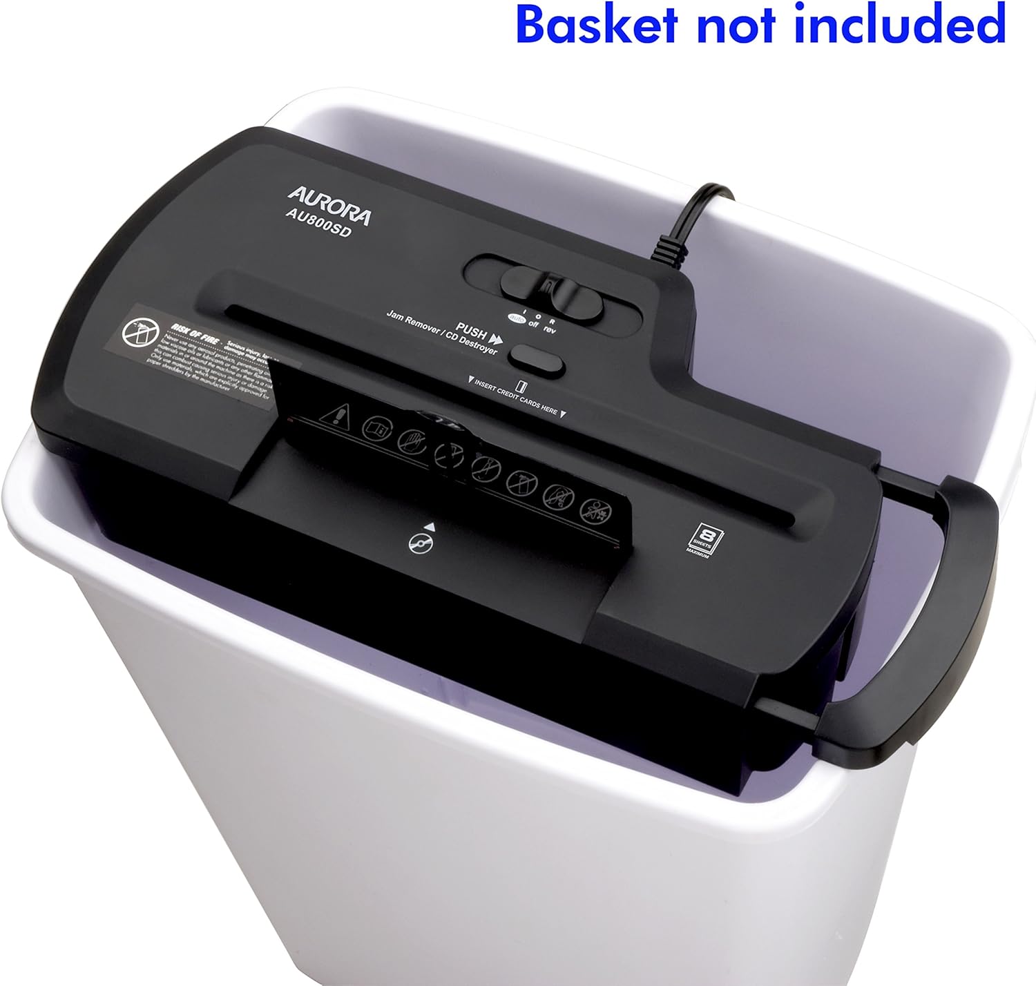 Aurora AU800SD Professional Strip Cut Paper Shredder/CD/Credit Card Shredder Without Wastebasket, 8-Sheet Strip-Cut No Basket, Black : Office Products