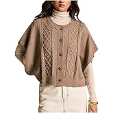BEAUDRM Women's Cable Knit Short Sleeve Cardigan Button Up Crew Neck Oversized Casual Knit Sweater