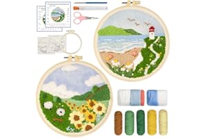 GIPONY embroidery kit for beginners,punch needle kits,punch needle kits adults beginner,punch needle kit for beginners, Includes all tools and materials,easy to follow instructions and videos(scenery)
