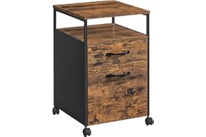 VASAGLE File Cabinet, Mobile Filing Cabinet with Wheels, 2 Drawers, Open Shelf, for A4, Letter Size, Hanging File Folders, Rustic Brown and Ink Black UOFC71X
