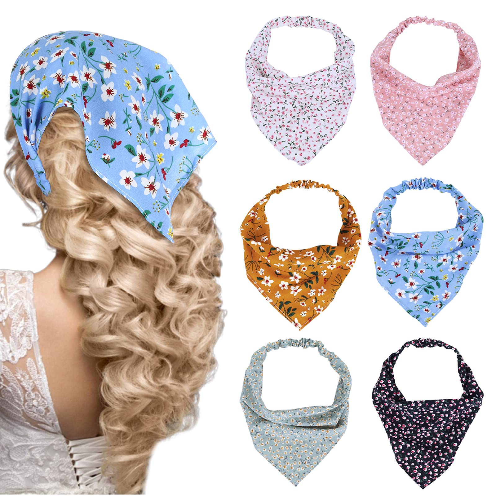 Molain 6 PCS Floral Head Kerchief Headband Chiffon Hair Bandanas Elastic Hair Band Scrunchies Boho Hair Scarf Hairbands Cute Hair Scarves Turban Hair Accessories for Women Girls