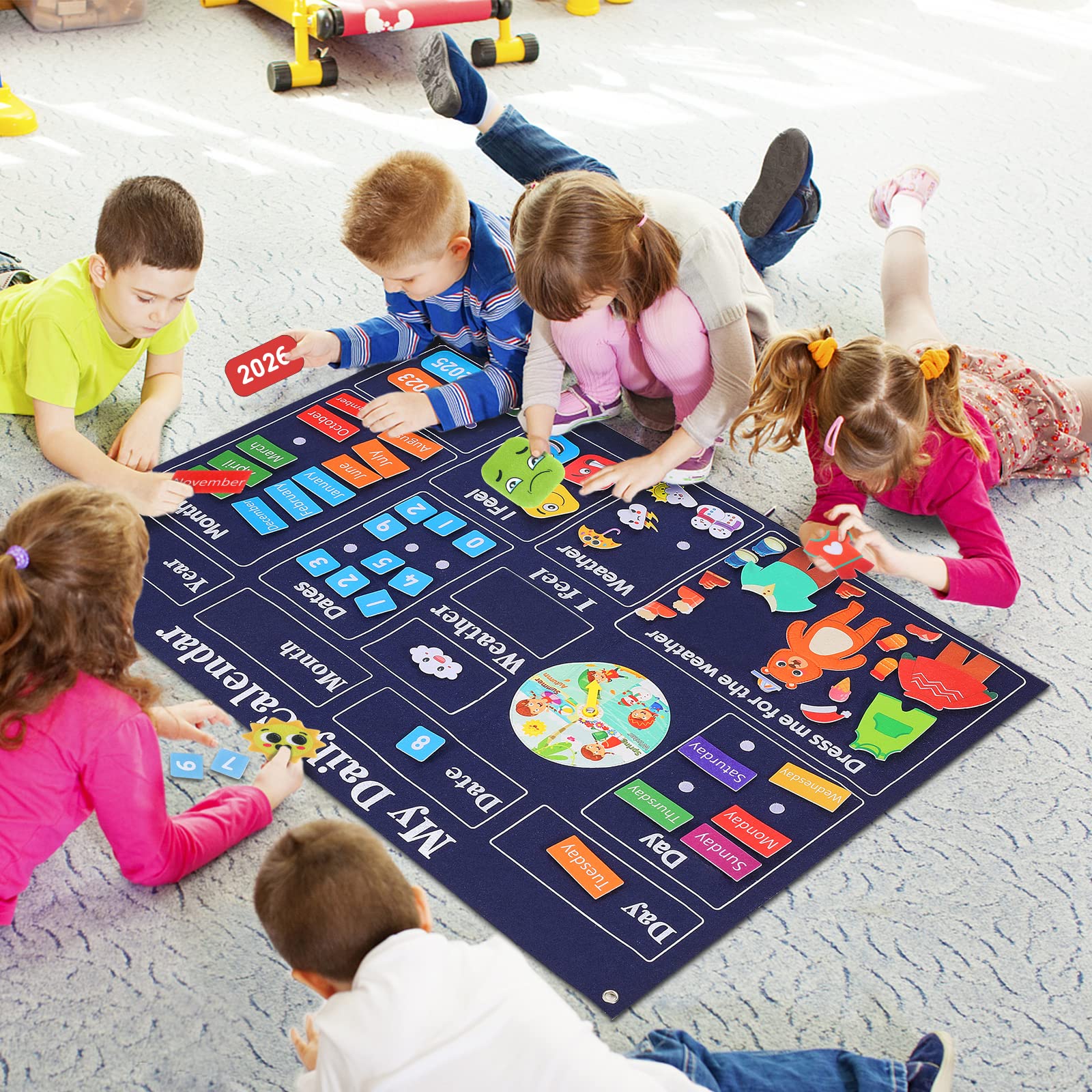My First Daily Calendar-Preschool Classroom Must Haves, Circle Time Learning Center, Days of the Week Chart for Toddlers Learning, Classroom Calendar for Kids, 3.3Ft Felt Board for Toddlers