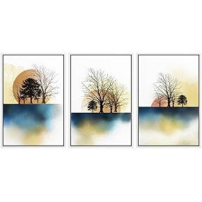 SIGNWIN 3 Piece Framed Canvas Wall Art Trees...