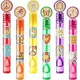24PCS Groovy 70s DIY Bubble Wands with 96PCS Stickers - Party Favor for Goodie Bags, Pinata Stuffers, Mini Bubble Bulk Farm Birthday Supplies, Toys Gifts, Class Prizes for Toddlers, Boys & Girls