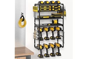 POKIPO Power Tool Organizer, Drill Holder Wall Mount, Heavy Duty Garage Tool Organizer and Storage, Suitable Tool Rack for Tool Room, Workshop, Garage (Black-6 Tirer)