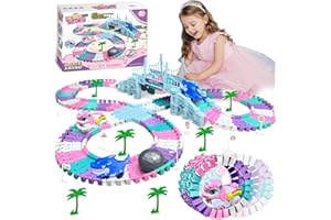 Dolanus Toys for 3-8 Year Old Girls: Unicorn Car Race Magic Tracks for Toddlers, Car Games for Kids Ages 3-5, Gifts for 4 5 6 7 8 Years Old Girls Presents - Flexible RaceTracks with 2 Electric Cars