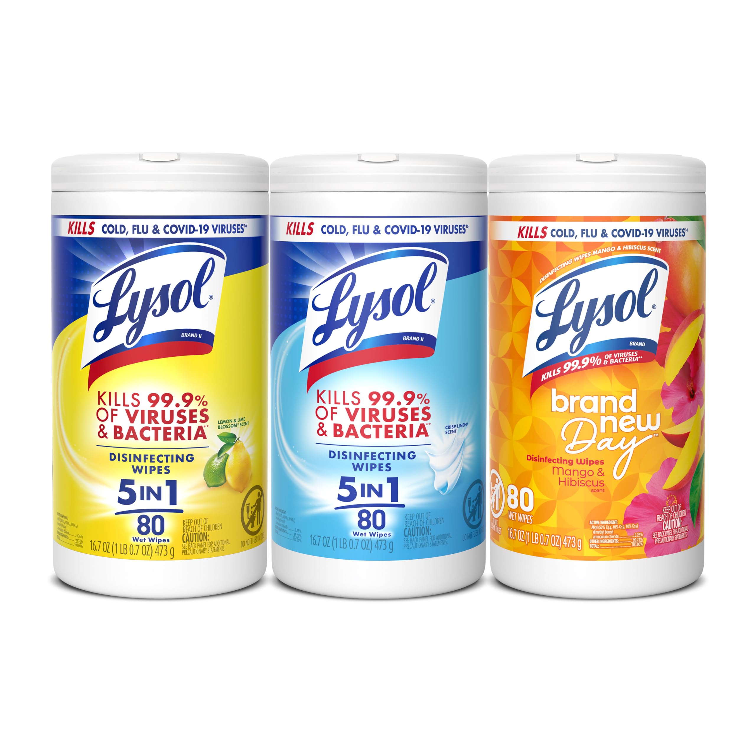 Lysol Disinfecting Wipes, Cleaner, Lemon + Linen + Mango, 80 ct. (3 Pack)