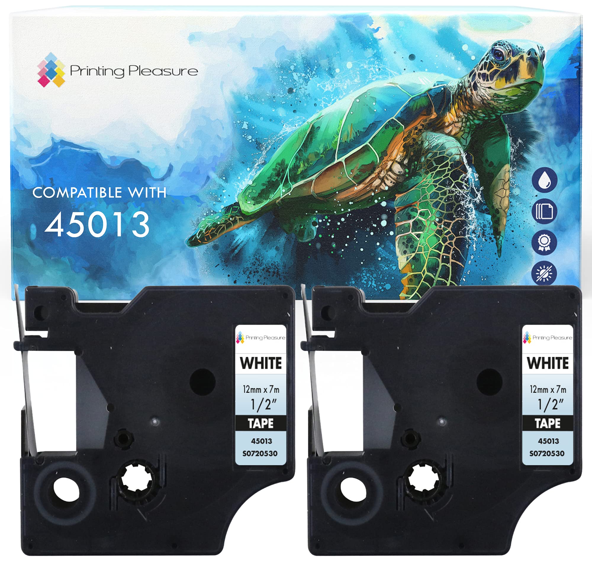 2X Compatible with 45013 Black on White (12mm x 7m) Label Tapes for LabelWriter 450 Duo LabelPoint 100 150 250 LabelManager 160 210D 220P 260P 280 360D 420P 450 500TS PnP MobileLabeler