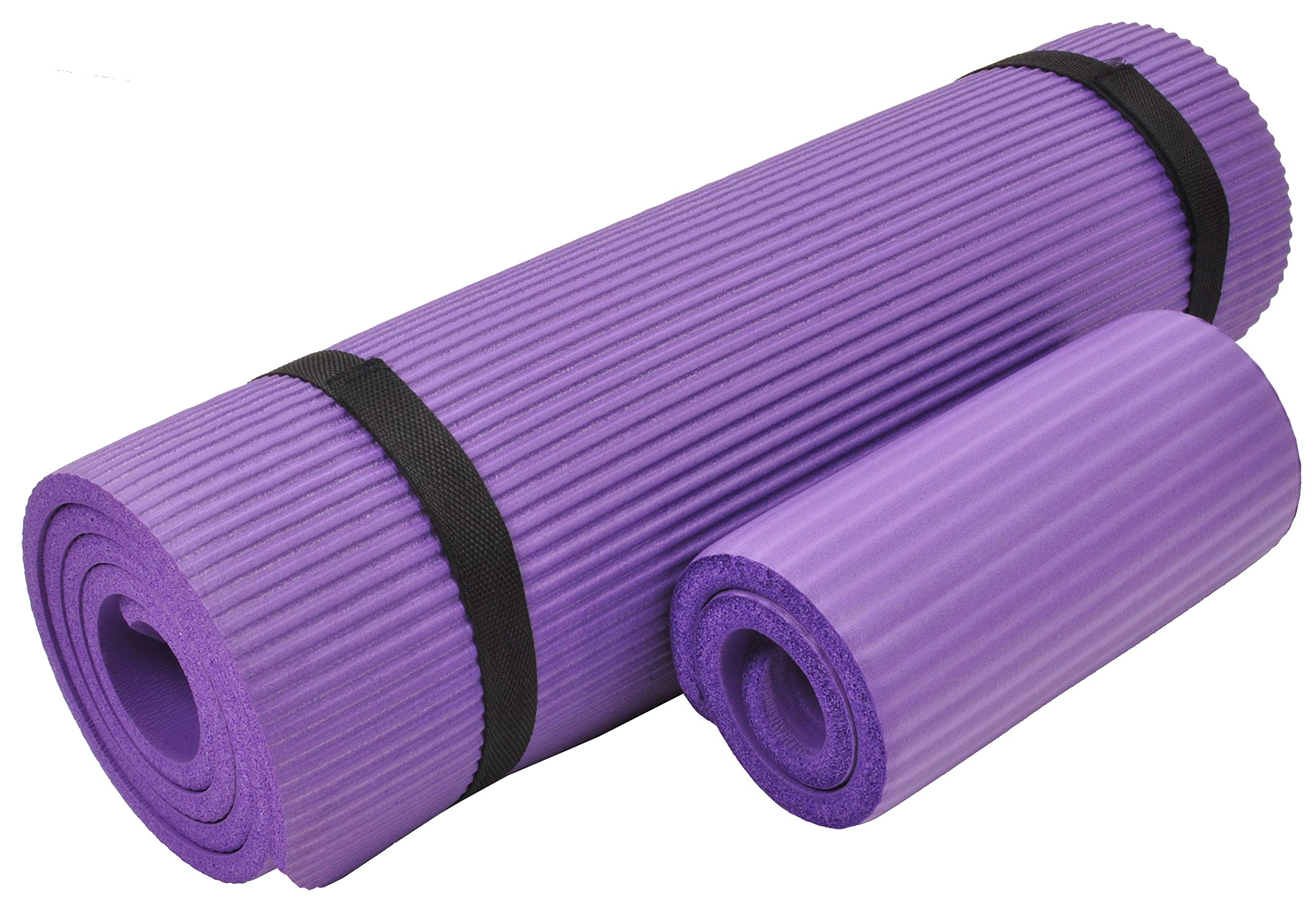 Fitvids All Purpose 1/2-Inch Extra Thick High Density Anti-Tear Exercise Yoga Mat and Knee Pad with Carrying Strap, Purple - Image 2