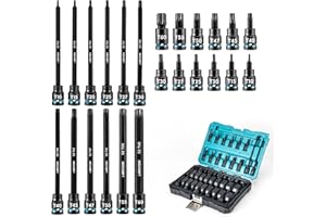 LIBRATON 3/8" Drive Impact Torx Bit Socket Set, Extra Long Torx Socket, S2 Alloy Steel Star Bit Sockets, 24PCS Torx Bit Set, 