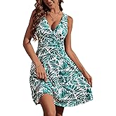 OURIN Women's Spring Deep V Neck Sleeveless Floral Sundresses with Pockets Flowy Summer Dresses for Women