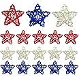 EBaokuup 18PCS 4th of July Natural Rattan Stars, 1.96 Inch Red White and Blue Wicker Rattan Stars for Independence Day Home Decor DIY Craft Vase Bowl Filler Table Decoration