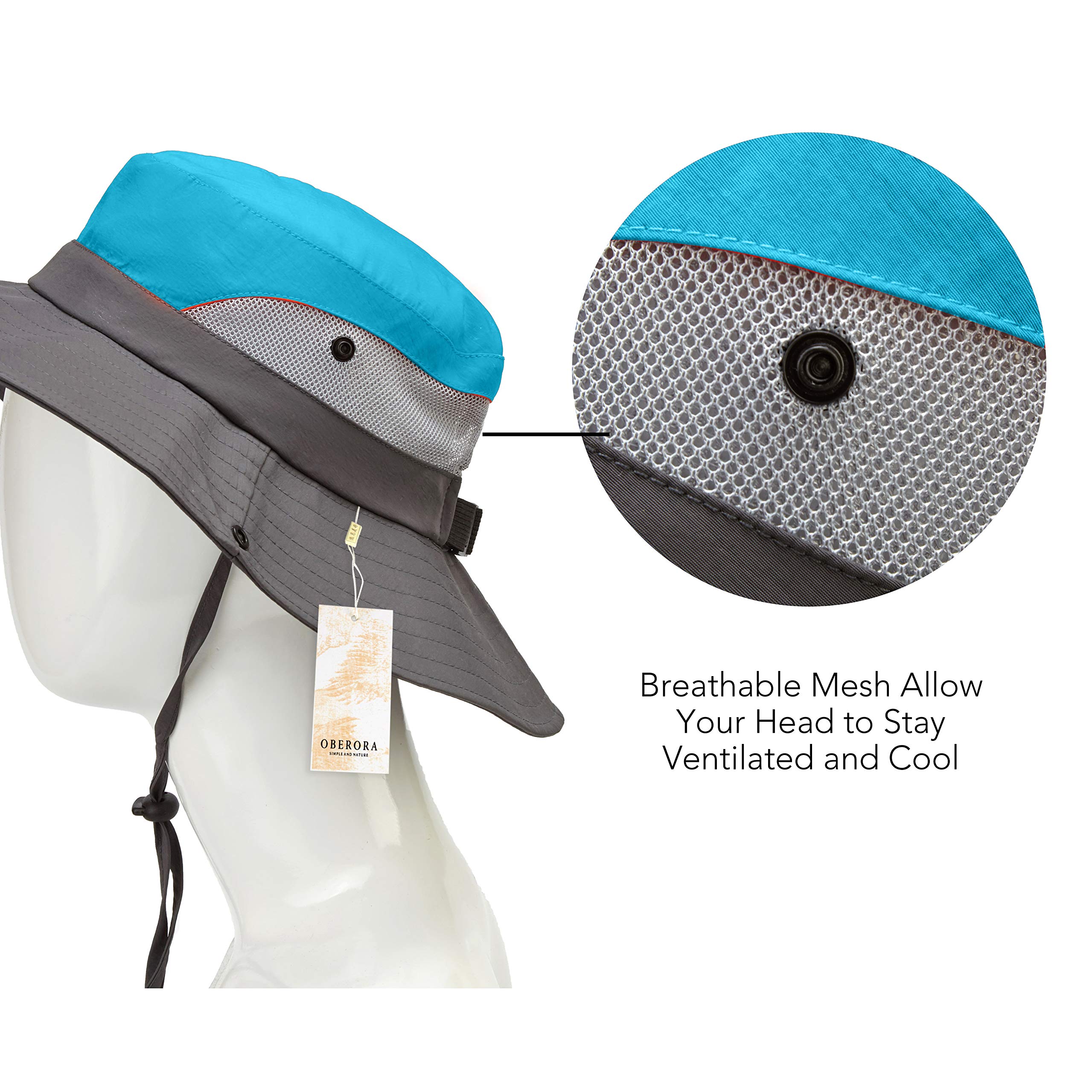 OBERORA Sun Hats for Women Summer Sun UV Protection 50+ Wide Brim Waterproof Boonie Hat Sky Blue