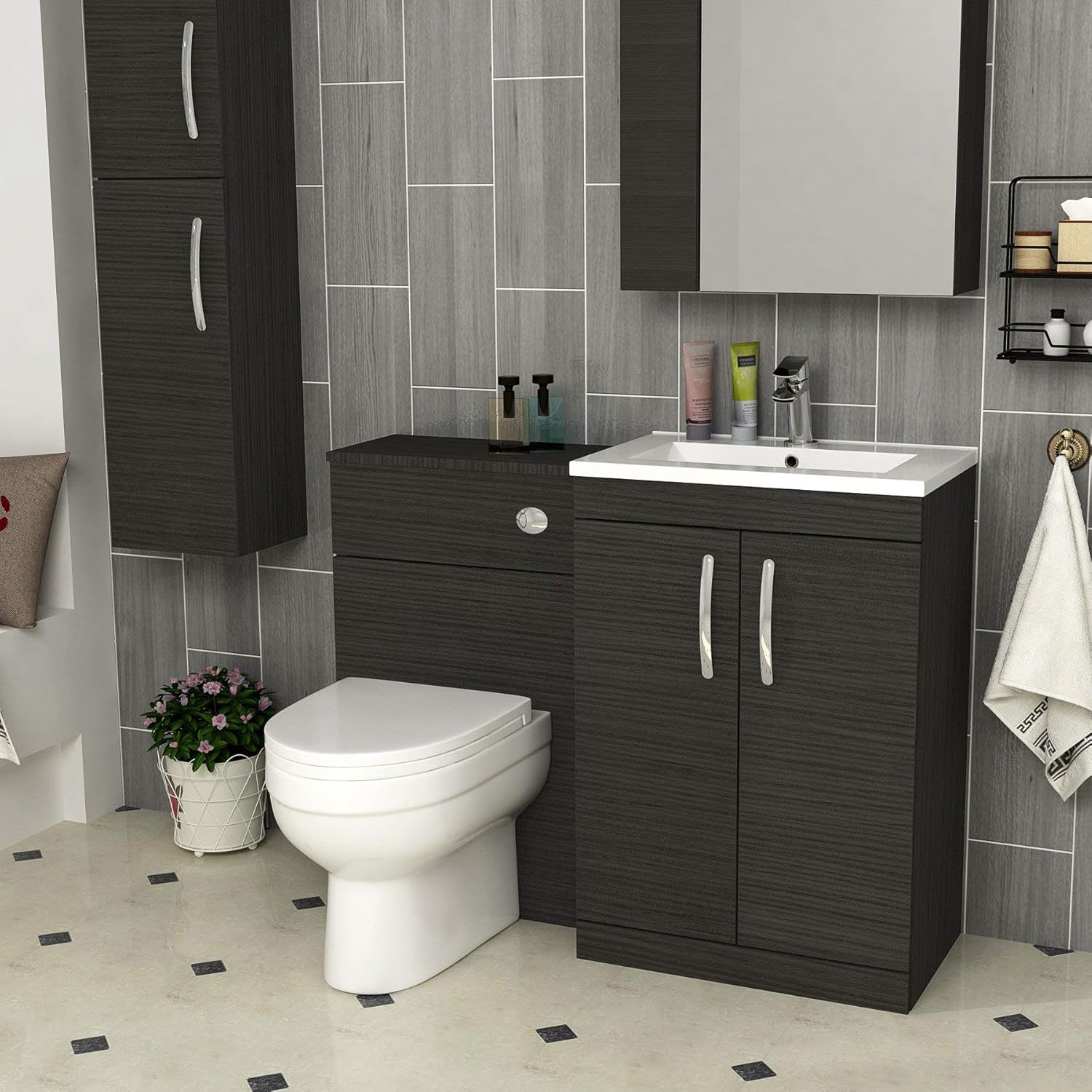1000mm Modern Hale Black Bathroom 2 Doors MidEdge Vanity Unit Basin