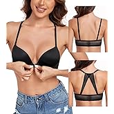 HACI Women's Plunge V Push Up Bra Front Closure Plus Size Racerback Underwire Tshirt Padded Lace